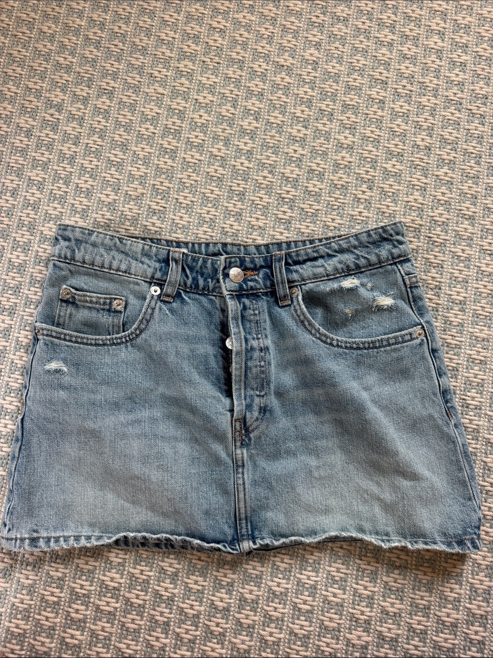 Zara Light Blue Distressed Denim Mini Skirt
